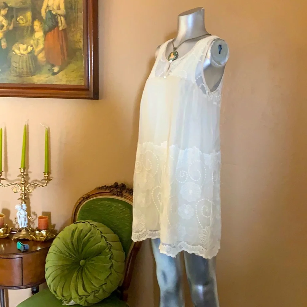 Vintage Kimchi Blue Ivory Gauze Boho Dress.  Sz M